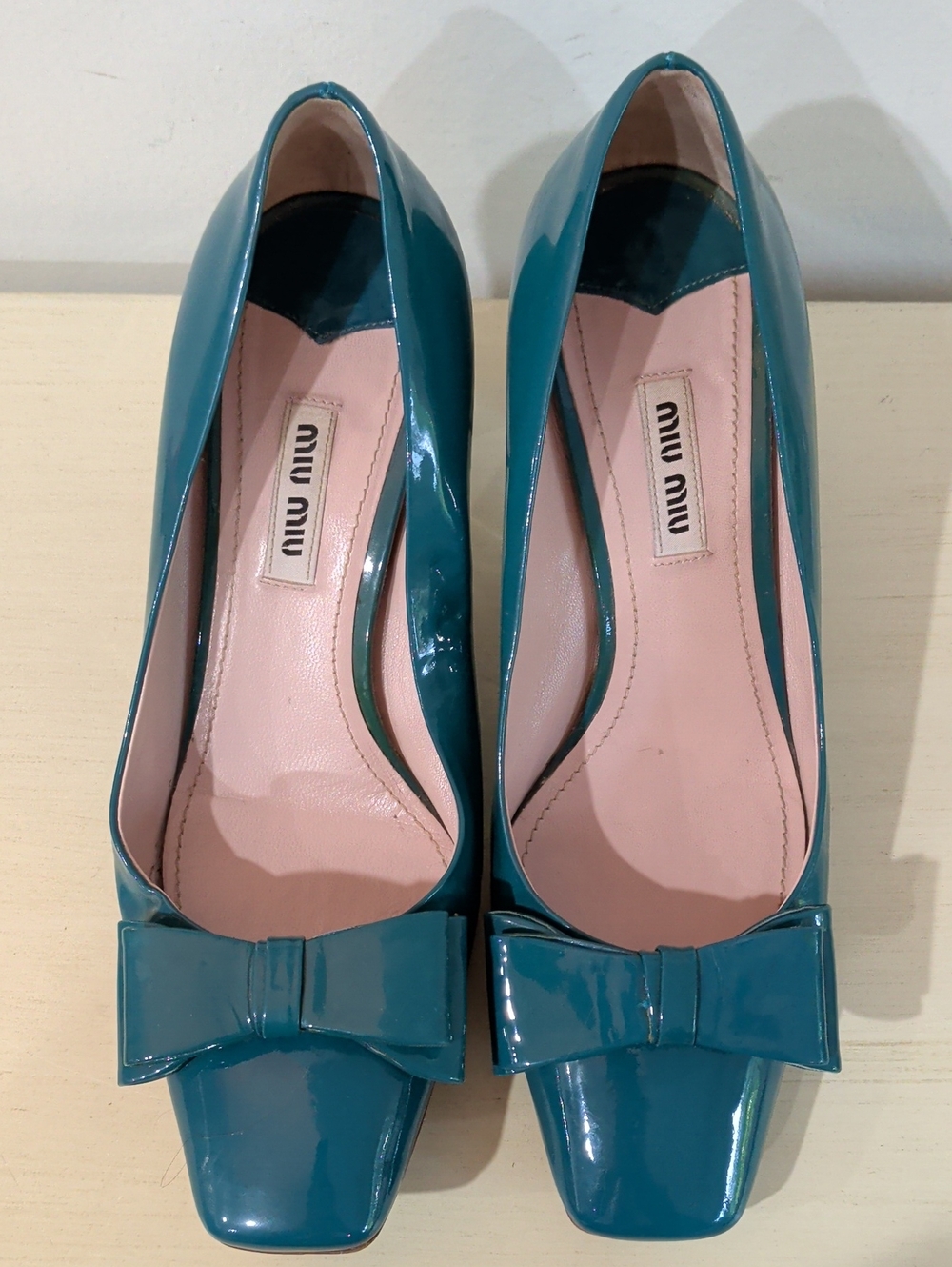 Miu Miu Teal Patent Leather Heels With Bows Size 36.5 - Picture 2 of 13